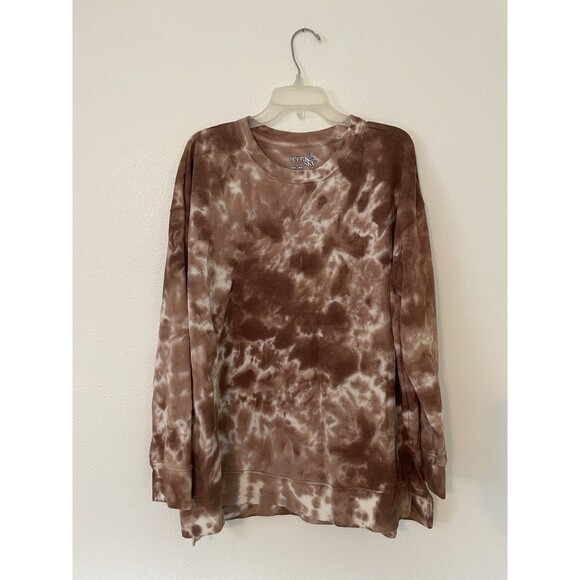 Terra & Sky Brown Tie Dye Pullover Sweatshirt 3/4 Sleeve Plus Size 1X - Picture 1 of 5